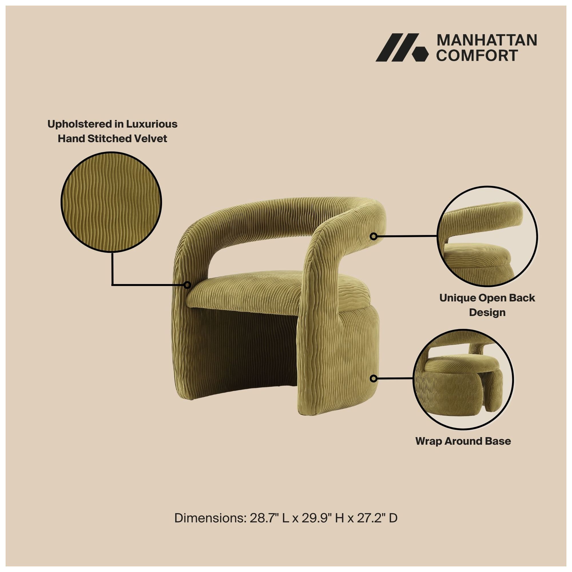 Image 4 Manhattan Comfort Corvette 27 1/4" Velvet Olive Green Dining Chair more views