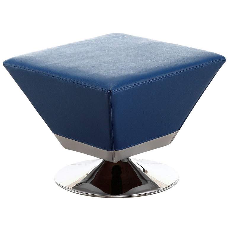 Image 1 Manhattan Comfort Diamond Blue and Polished Chrome Swivel Ottoman