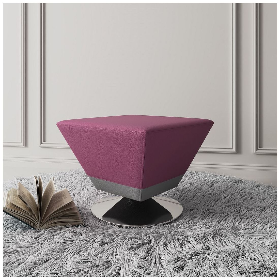 Image 2 Manhattan Comfort Diamond Purple and Polished Chrome Swivel Ottoman more views