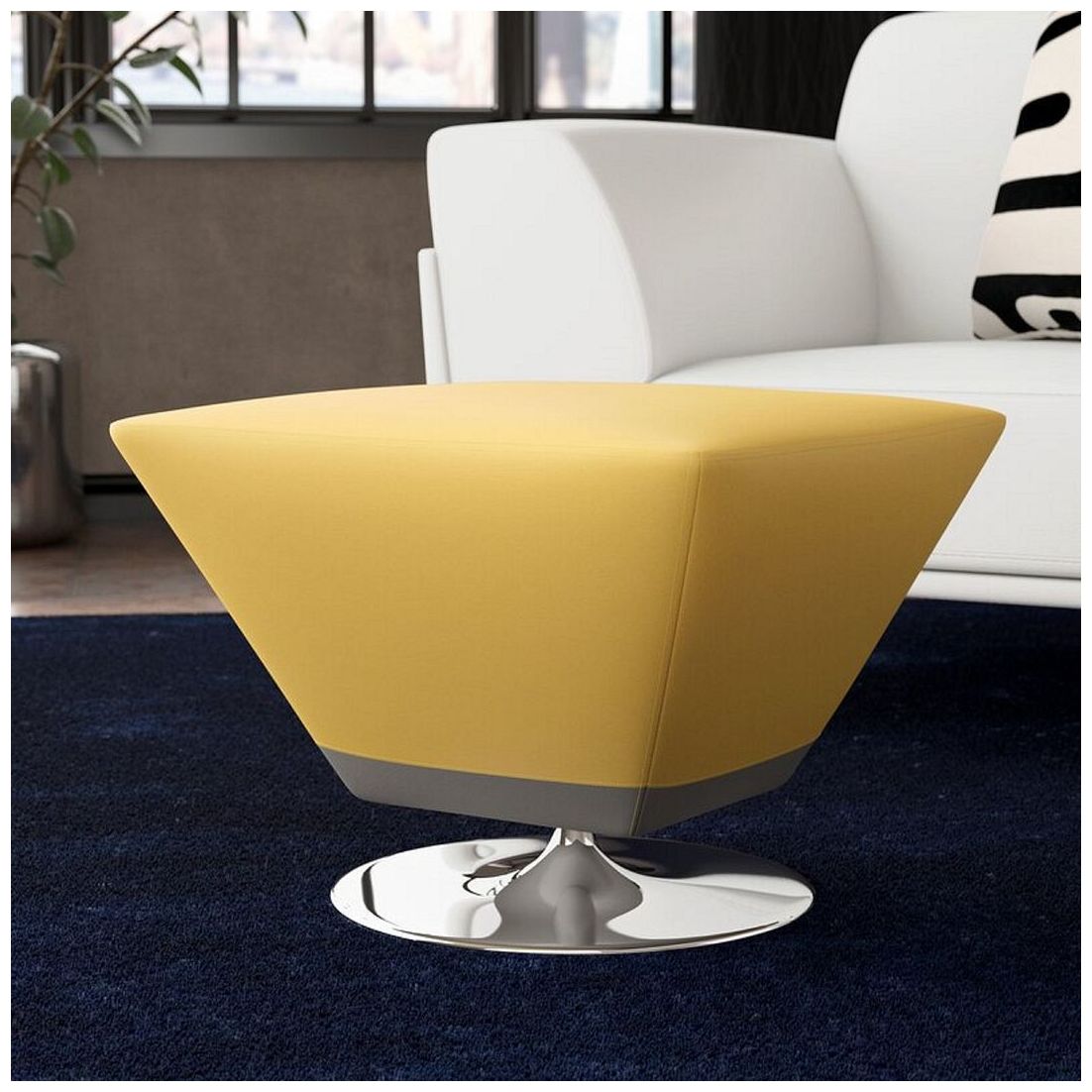 Image 2 Manhattan Comfort Diamond Yellow and Polished Chrome Swivel Ottoman more views