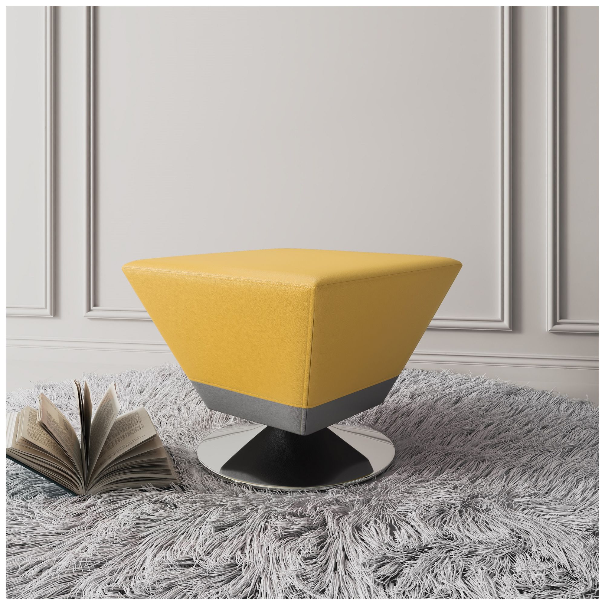 Image 4 Manhattan Comfort Diamond Yellow and Polished Chrome Swivel Ottoman more views