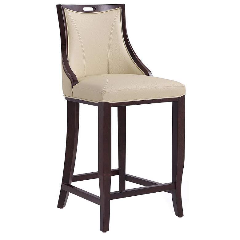 Image 1 Manhattan Comfort Emperor 41 in. Cream and Walnut Beech Wood Bar Stool