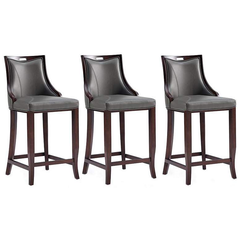 Image 1 Manhattan Comfort Emperor Faux Leather Barstool in Pebble Grey (Set of 3)