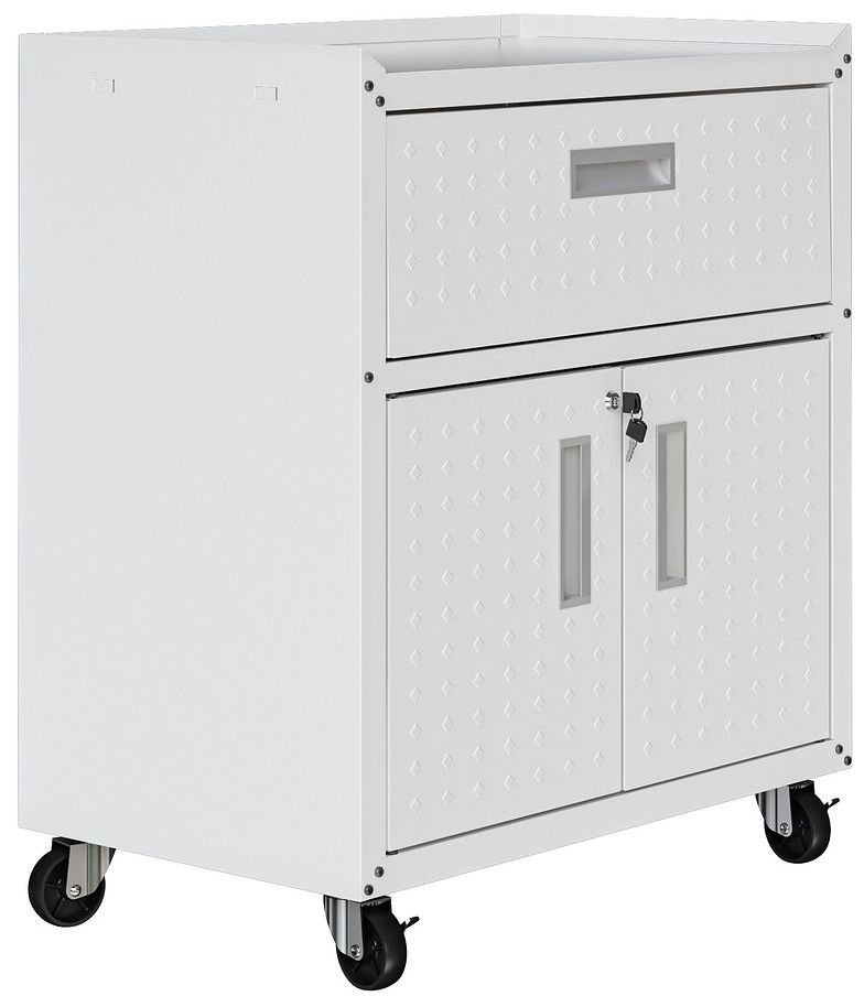 Image 5 Manhattan Comfort Fortress Textured Metal Garage Mobile Cabinet in White more views