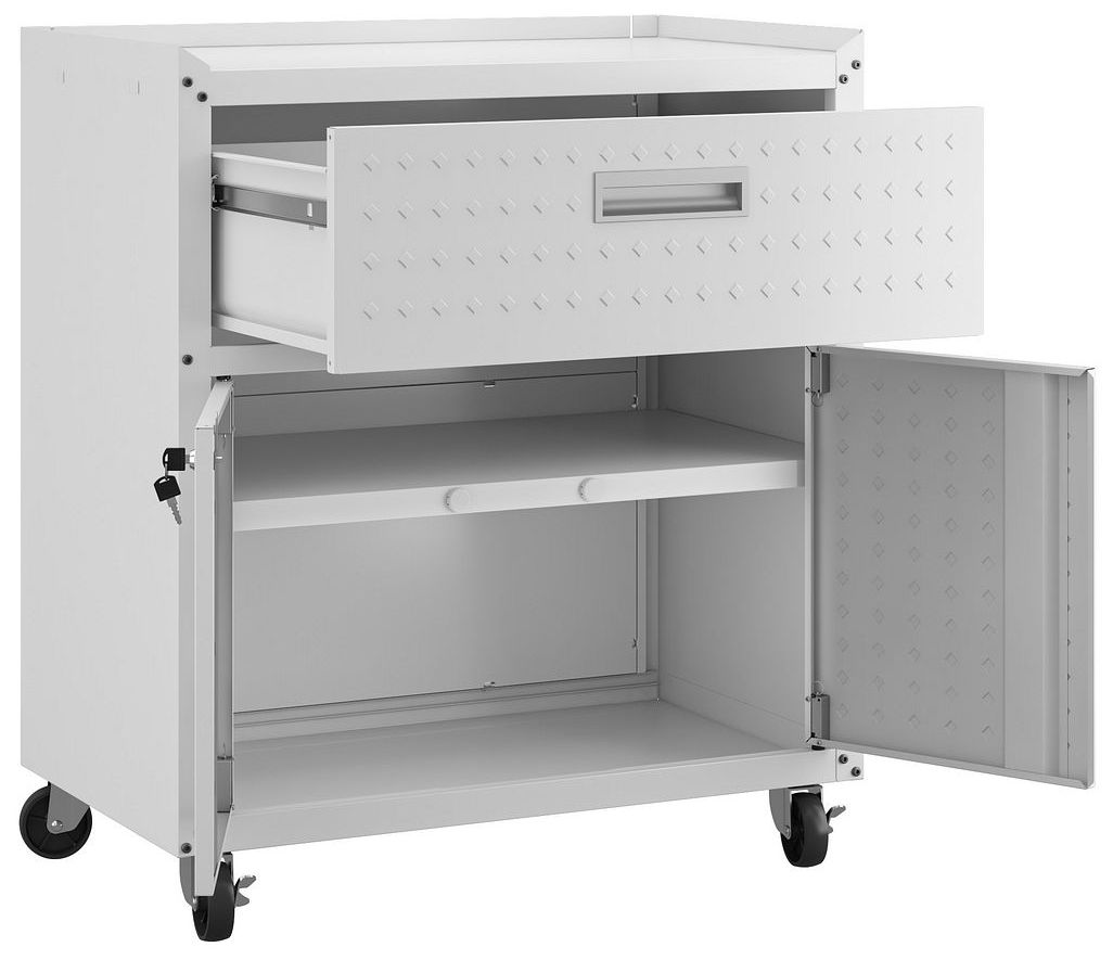 Image 6 Manhattan Comfort Fortress Textured Metal Garage Mobile Cabinet in White more views