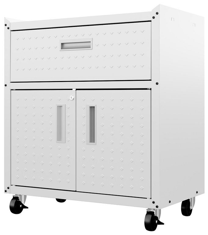 Image 7 Manhattan Comfort Fortress Textured Metal Garage Mobile Cabinet in White more views