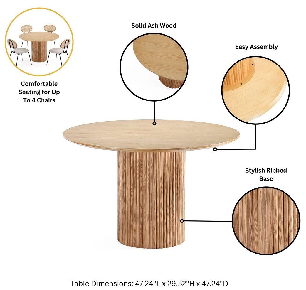 Image 4 Manhattan Comfort Hathaway Modern 47.24 Wood Round Dining Table in Nature more views