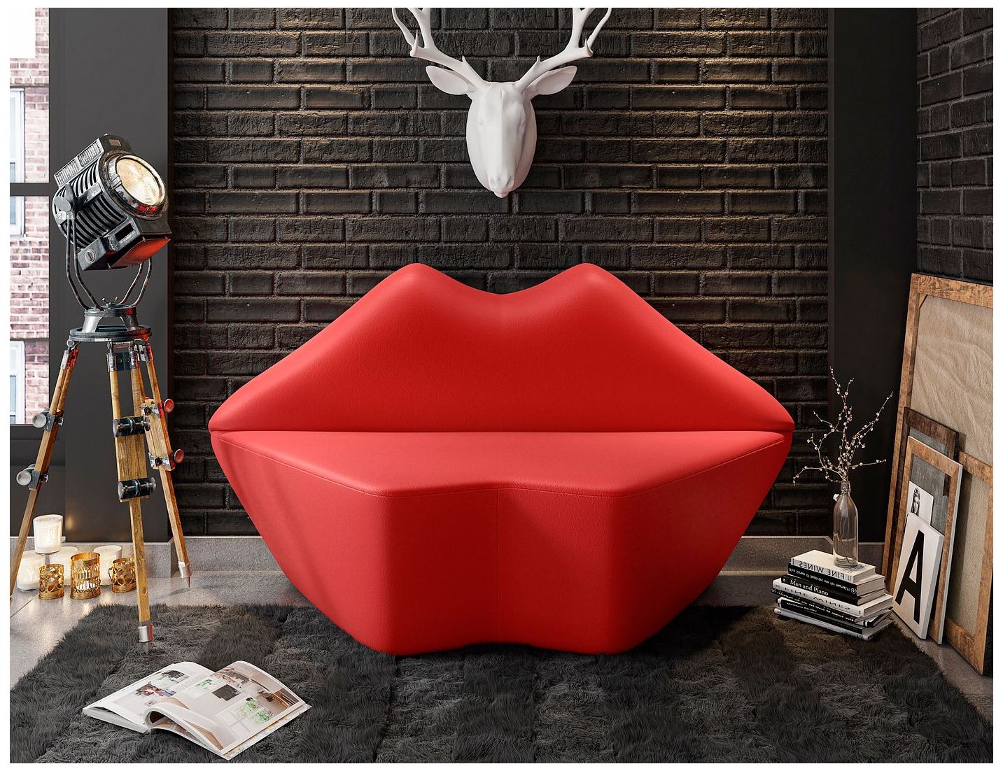 Image 2 Manhattan Comfort Kiss 61.8 in. Red Faux Leather 2-Seater Loveseat more views