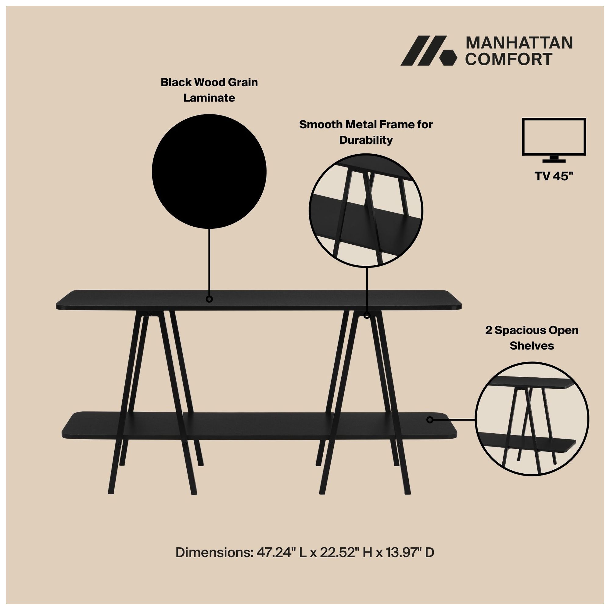 Image 4 Manhattan Comfort Modern Celine 47.24" Sideboard with 2 Shelves in Bla more views