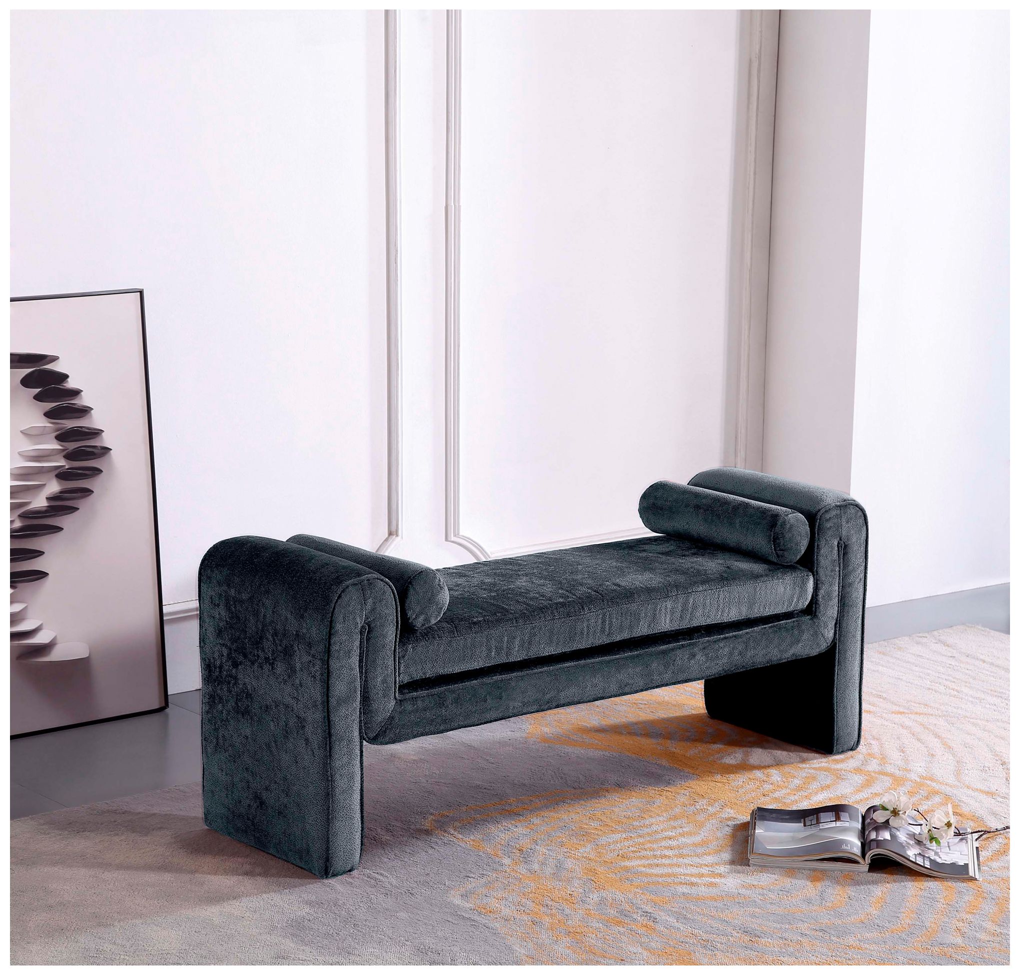 Image 2 Manhattan Comfort Modern Concord Chenille 59" Bench in Black more views