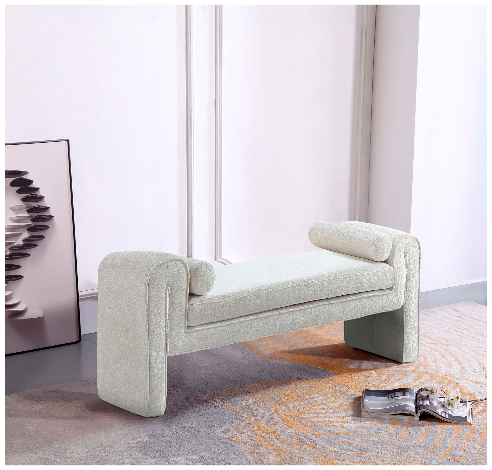 Image 6 Manhattan Comfort Modern Concord Chenille 59" Bench in Ivory more views
