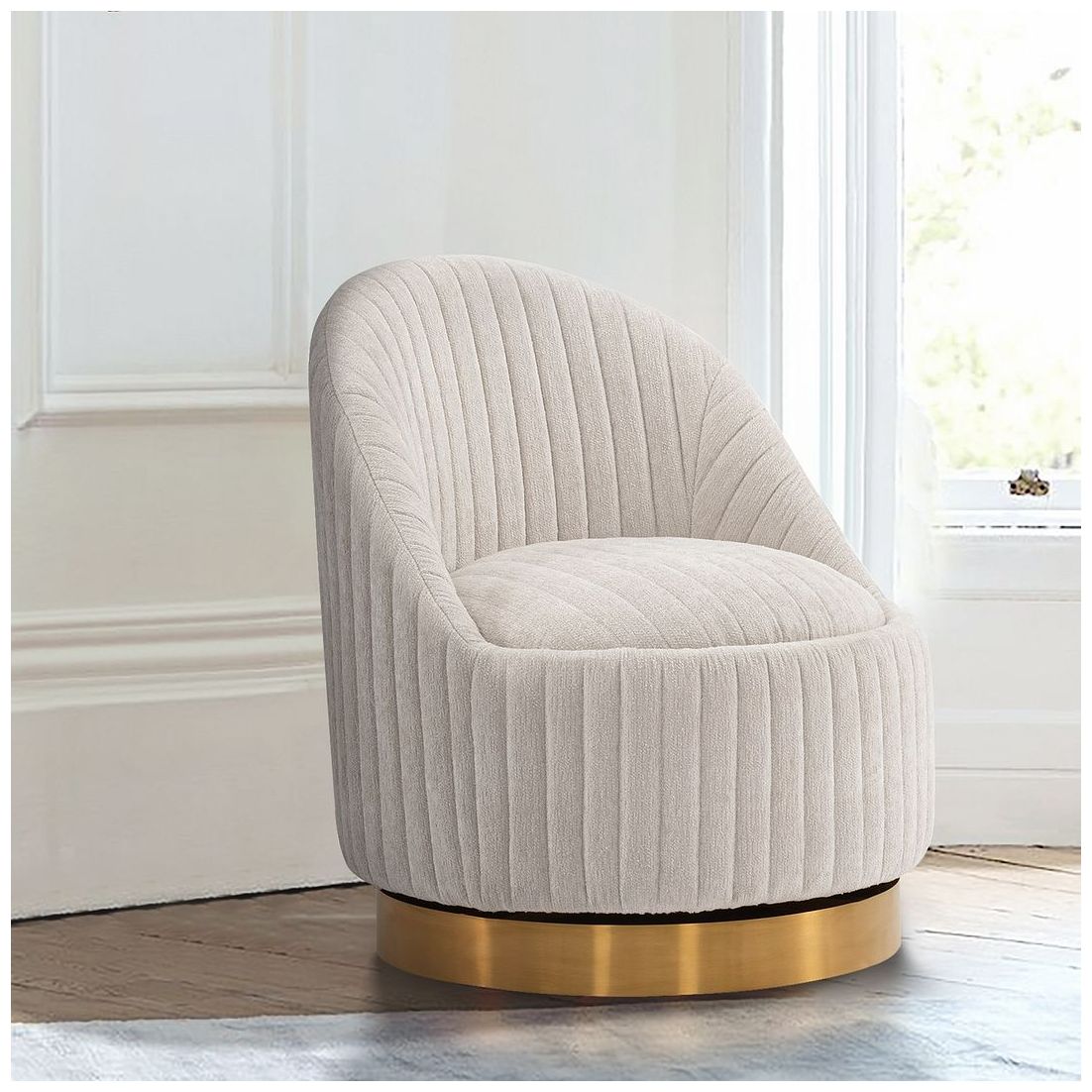 Image 2 Manhattan Comfort Modern Leela Swivel Chenille Accent Chair in Cream more views