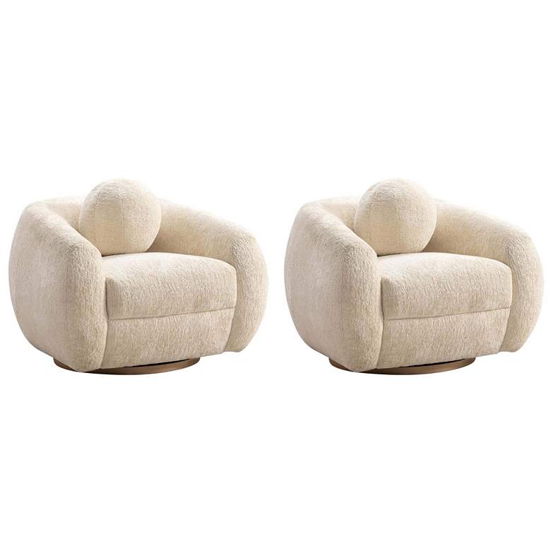 Image 1 Manhattan Comfort Modern Tribeca Chenille Accent Chair in Cream - Set of 2