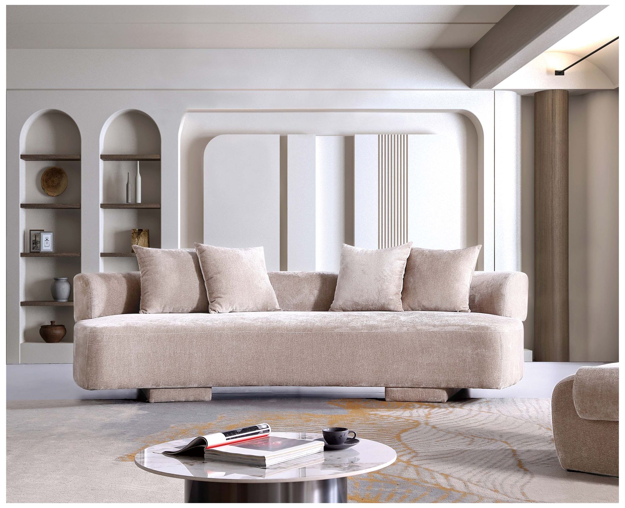 Image 2 Manhattan Comfort Modern Verandah Chenille 112" XL Sofa in Beige more views