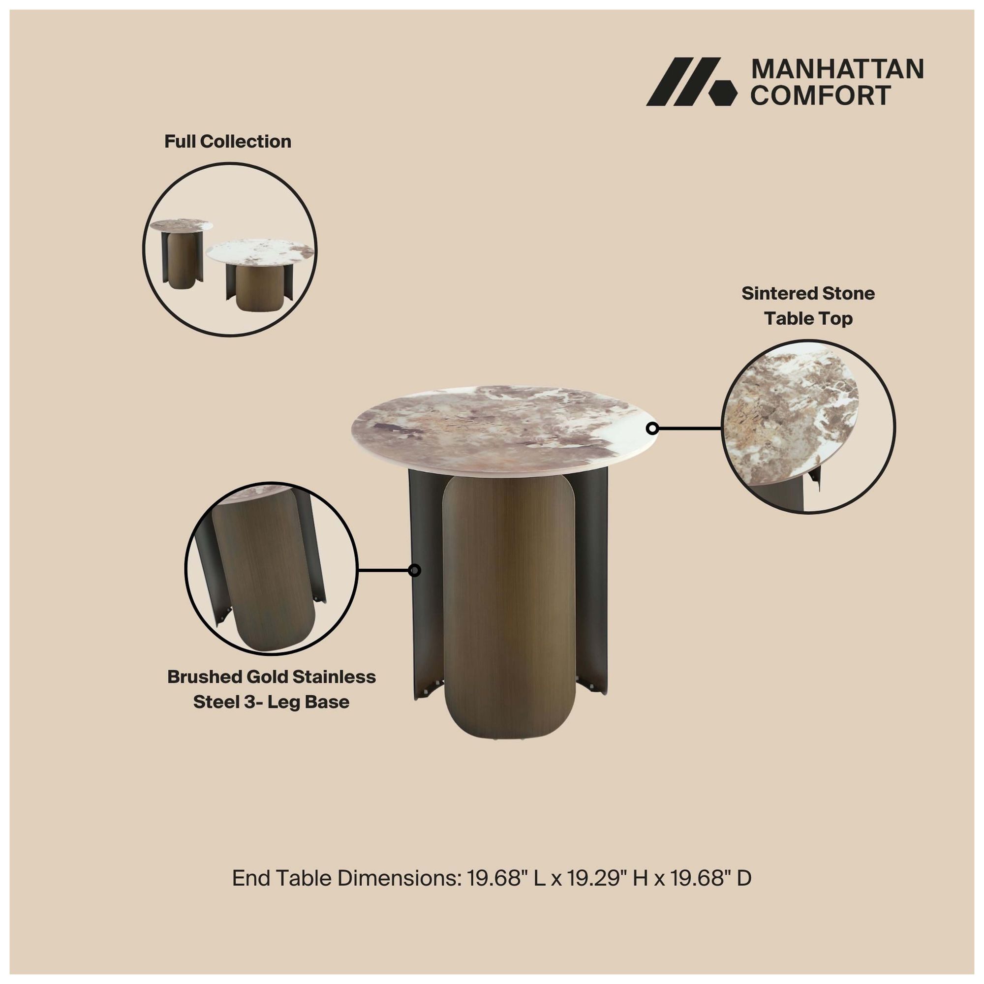 Image 4 Manhattan Comfort Monica Modern End Table in Gold more views