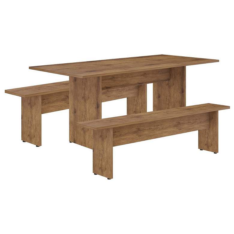Image 1 Manhattan Comfort NoMad 67.91 Rustic Country Dining Set of 3 in Nature