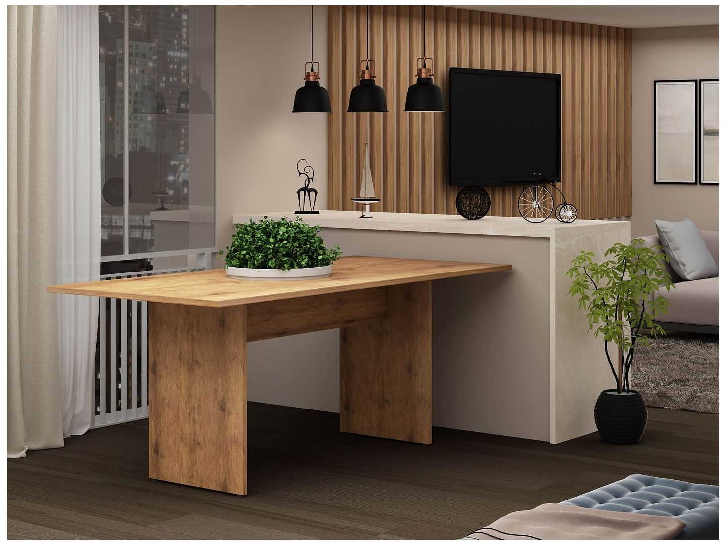 Image 5 Manhattan Comfort NoMad 67.91 Rustic Country Dining Set of 3 in Nature more views