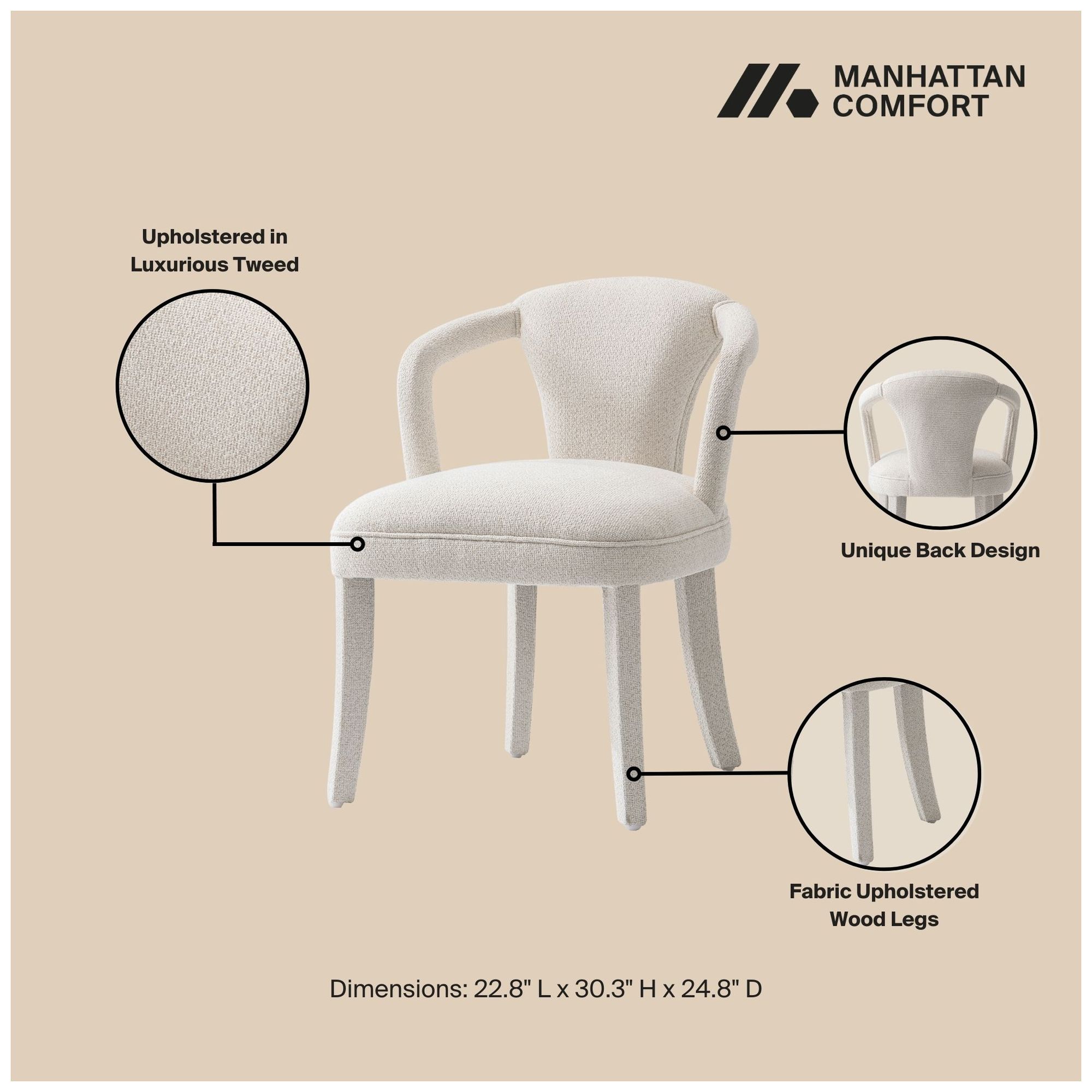Image 4 Manhattan Comfort Palmer Tweed 24 3/4" Ivory Modern Dining Armchair more views
