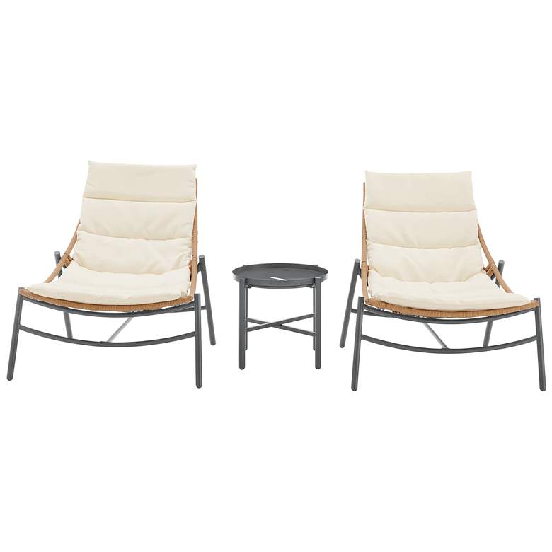 Image 1 Manhattan Comfort Sunset Modern 3-Piece Patio Conversation Set in Cream