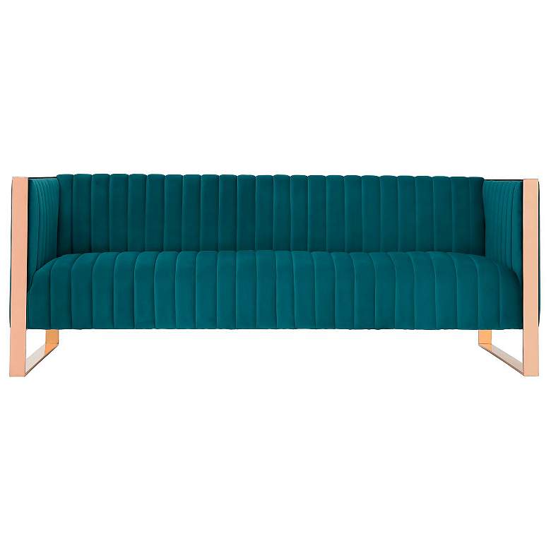 Image 1 Manhattan Comfort Trillium 83.07 in. Aqua Blue and Gold 3-Seat Sofa