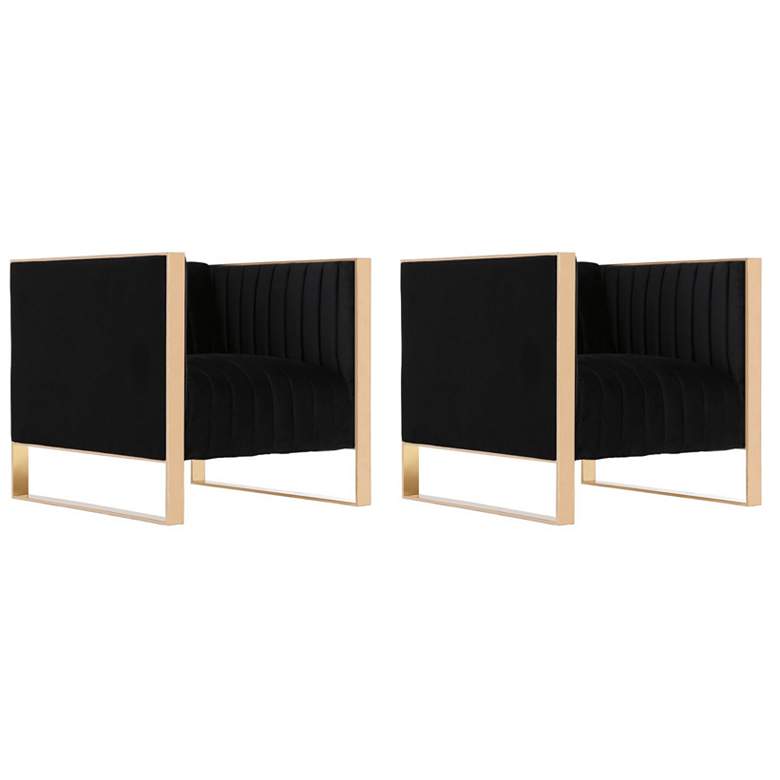 Image 1 Manhattan Comfort Trillium Black and Gold Velvet Accent Chair (Set of 2)