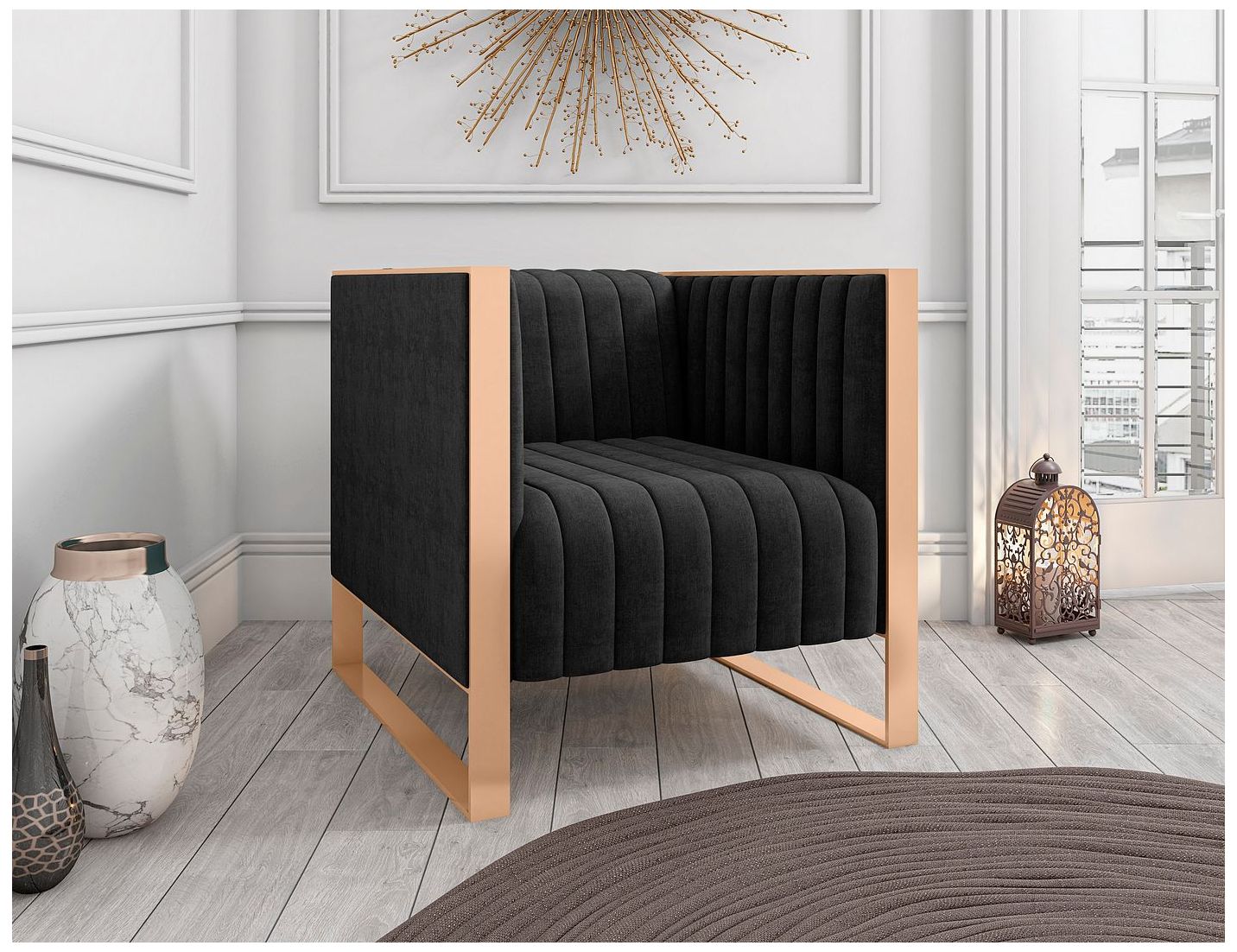 Image 2 Manhattan Comfort Trillium Black and Gold Velvet Accent Chair more views