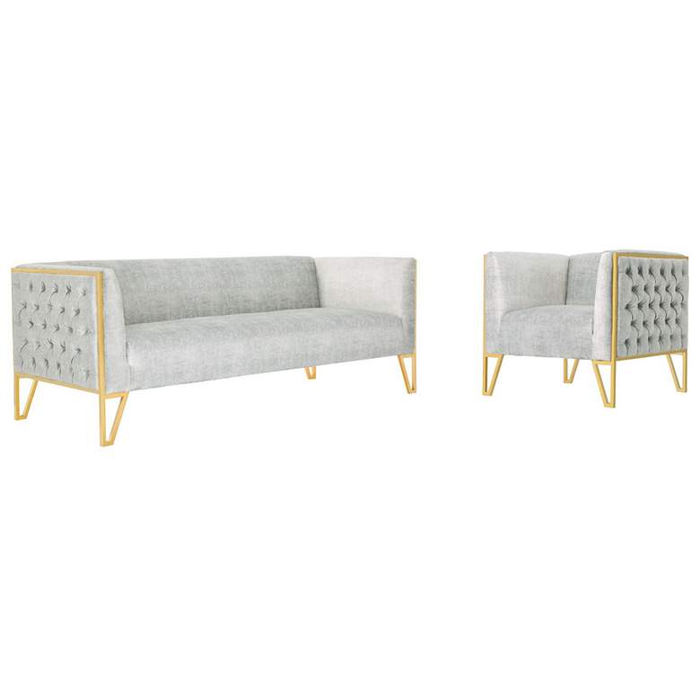 Image 1 Manhattan Comfort Vector 2-Piece Grey and Gold Sofa and Armchair Set