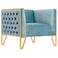 Manhattan Comfort Vector Ocean Blue and Gold Velvet Accent Chair