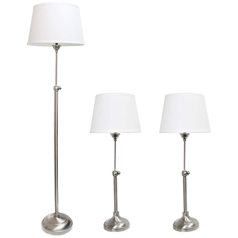 Image 2 Manhattan Nickel 3-Piece Adjustable Floor and Table Lamp Set