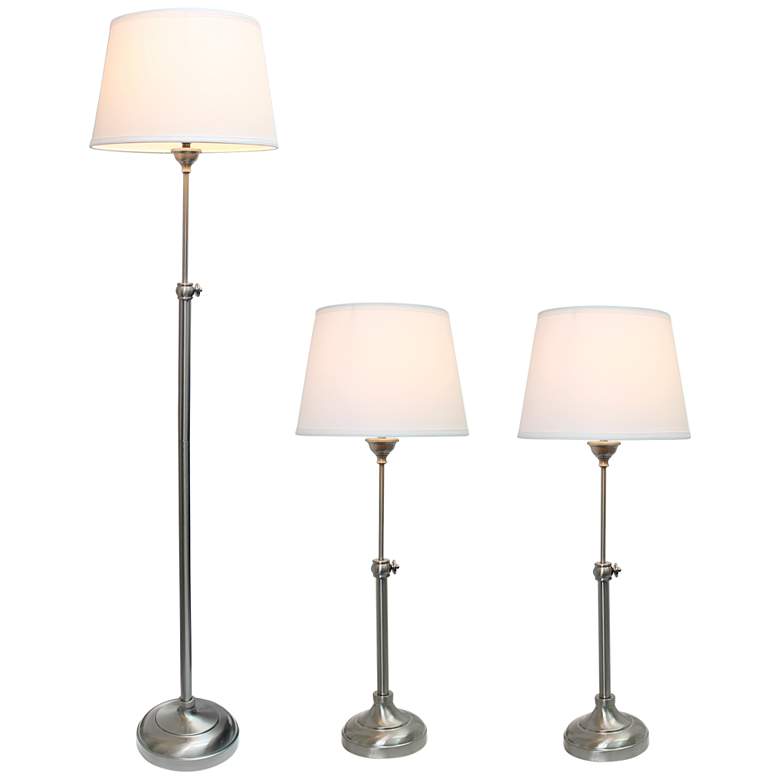 Image 3 Manhattan Nickel 3-Piece Adjustable Floor and Table Lamp Set more views