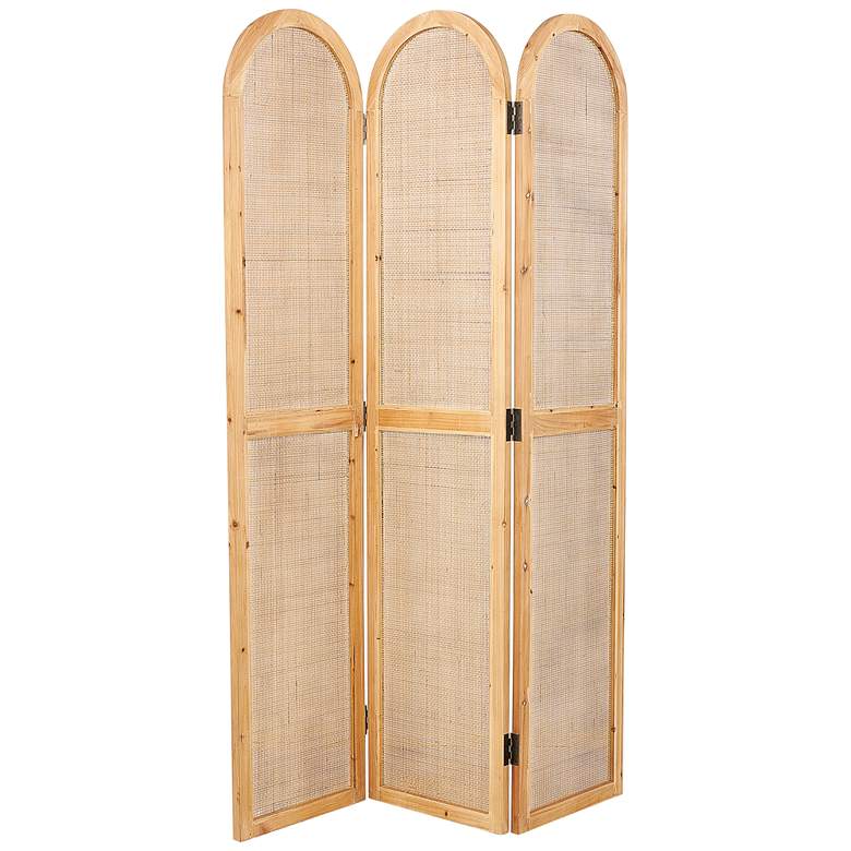 Image 2 Manila Brown 73 1/2 inch High 3-Panel Wood Room Divider Screen