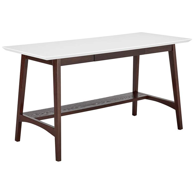 Image 1 Manon 55 inch Wide White Lacquered Dark Walnut Wood Desk