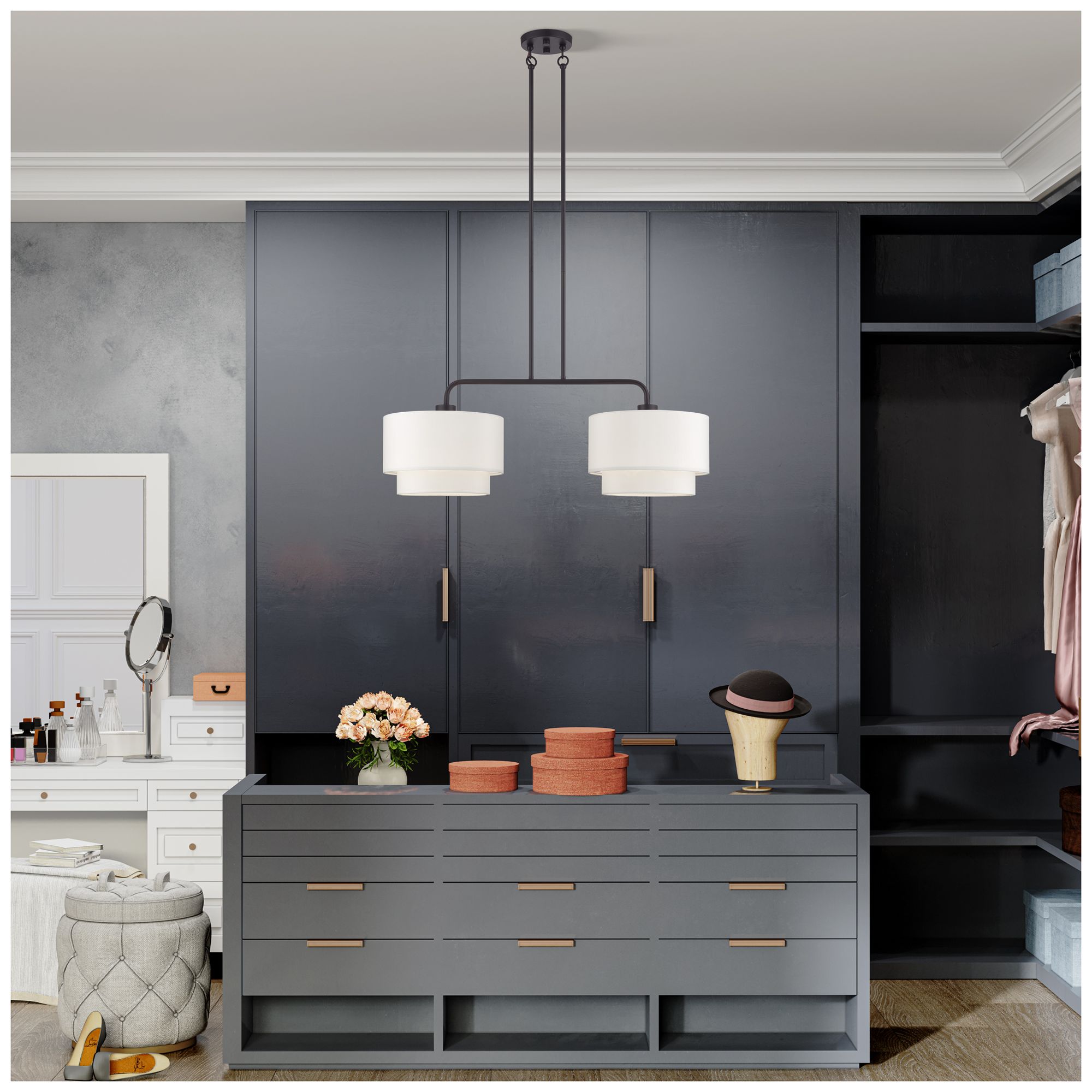 Manorwood 2 Light Bronze Large Linear Chandelier