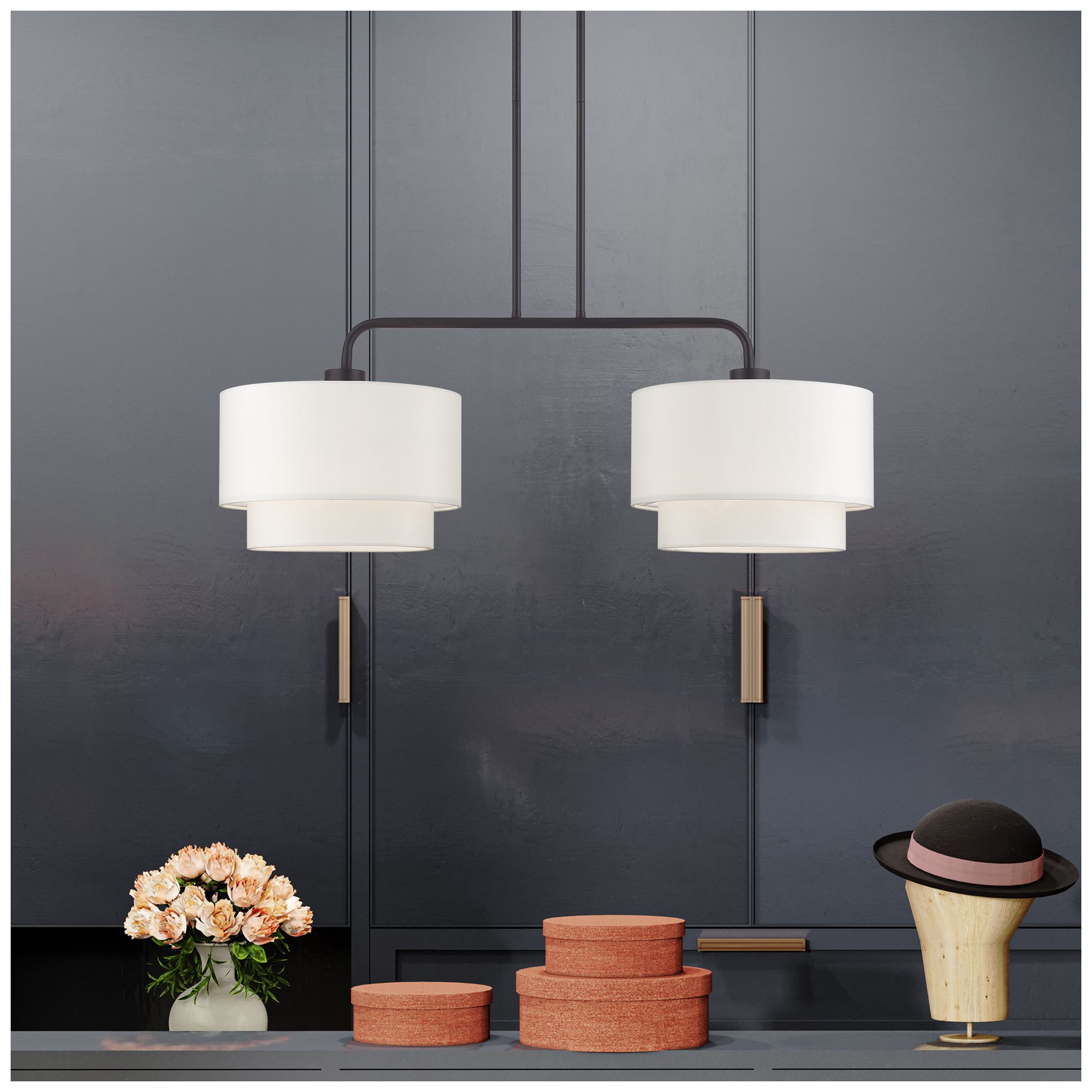 Manorwood 2 Light Bronze Large Linear Chandelier