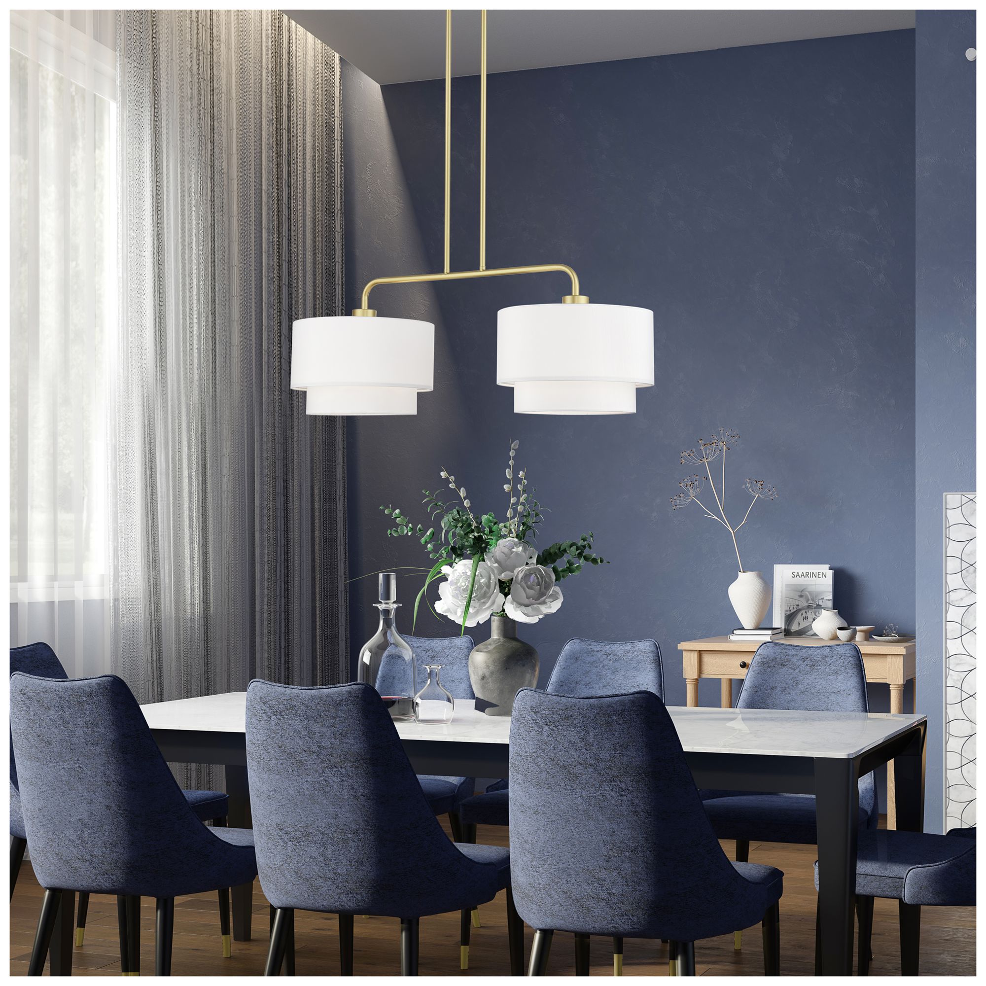 Manorwood 2 Light Soft Gold Large Linear Chandelier