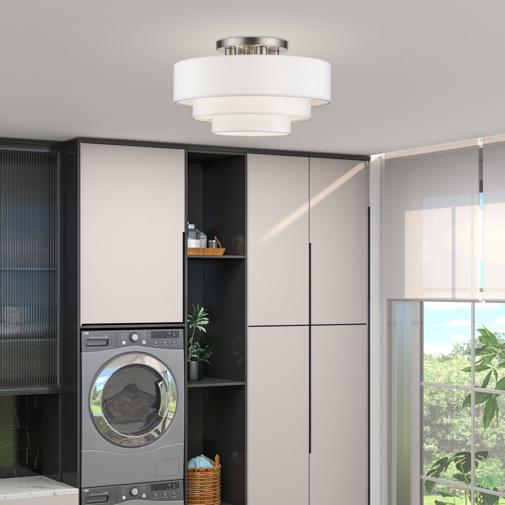 Manorwood 21" Wide Brushed Nickel Triple Drum Ceiling Light