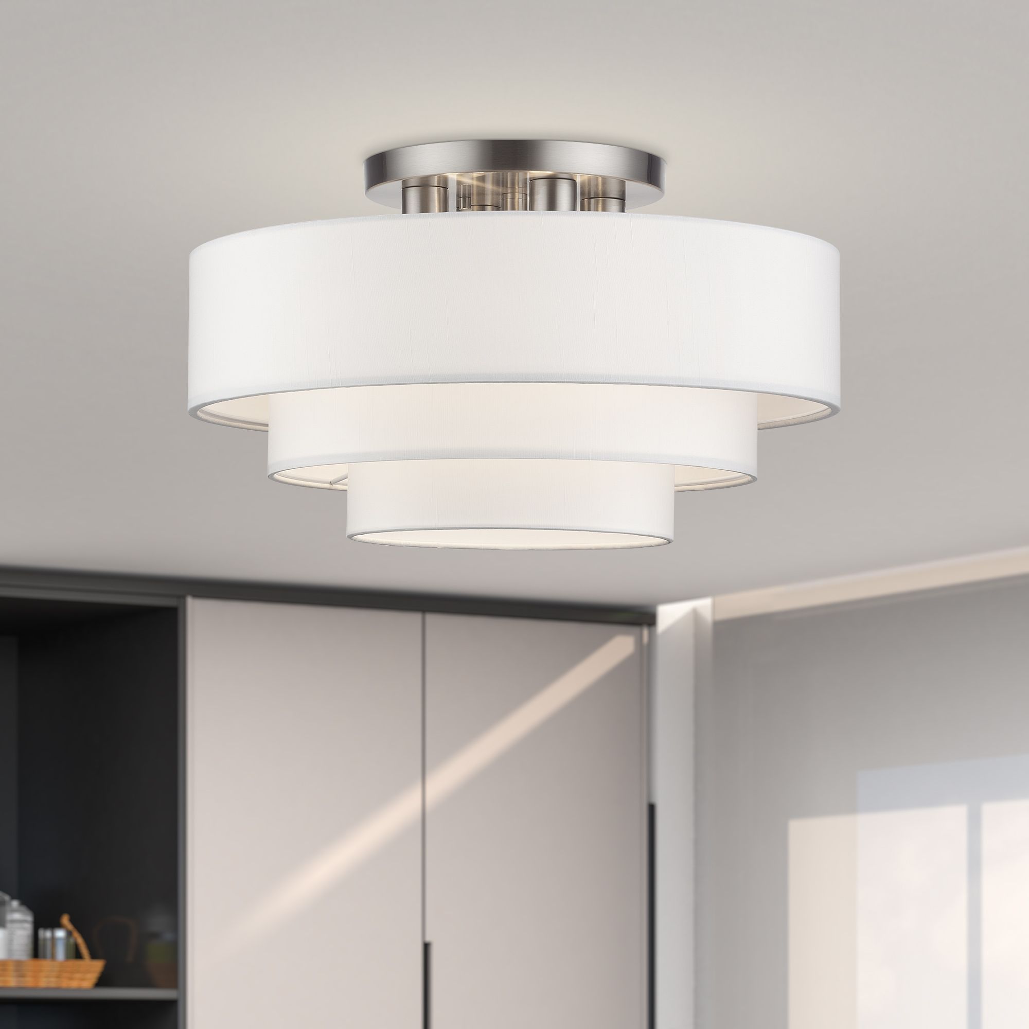 Manorwood 21" Wide Brushed Nickel Triple Drum Ceiling Light