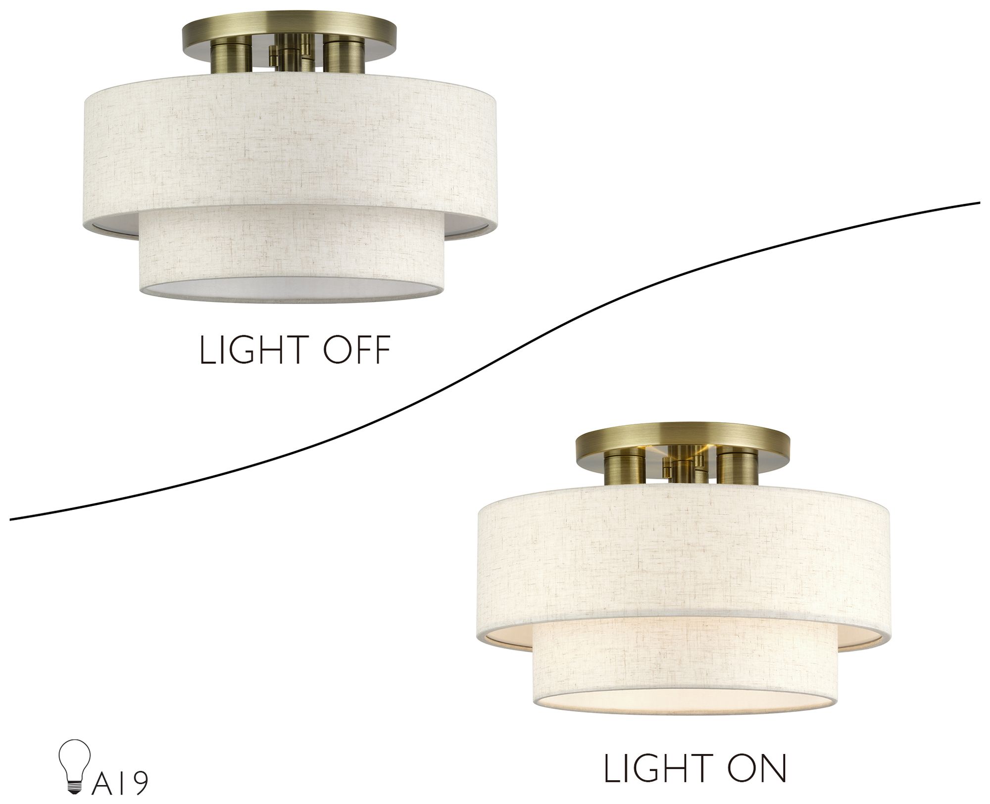 Manorwood 3 Light Antique Brass Large Semi-Flush