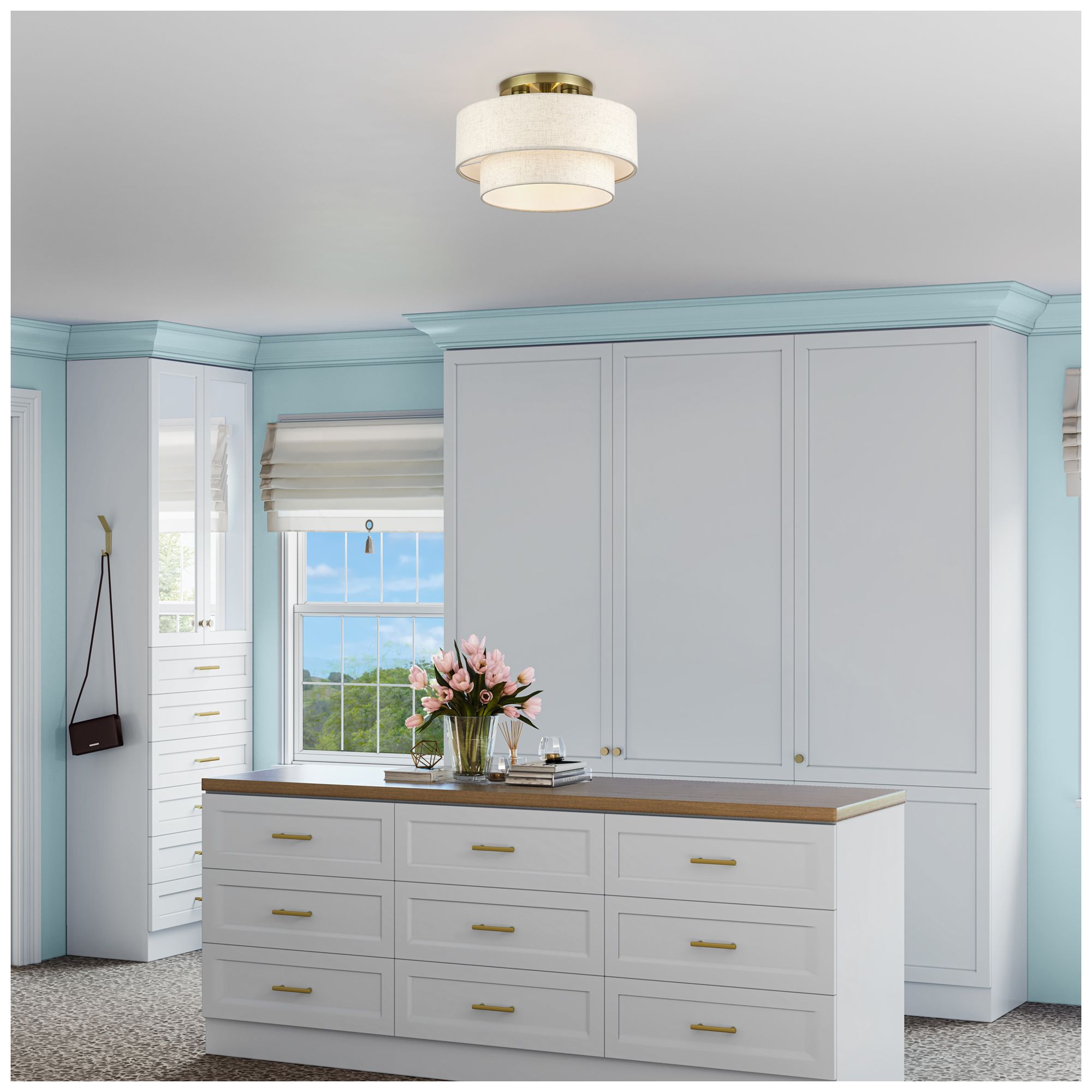 Manorwood 3 Light Antique Brass Large Semi-Flush