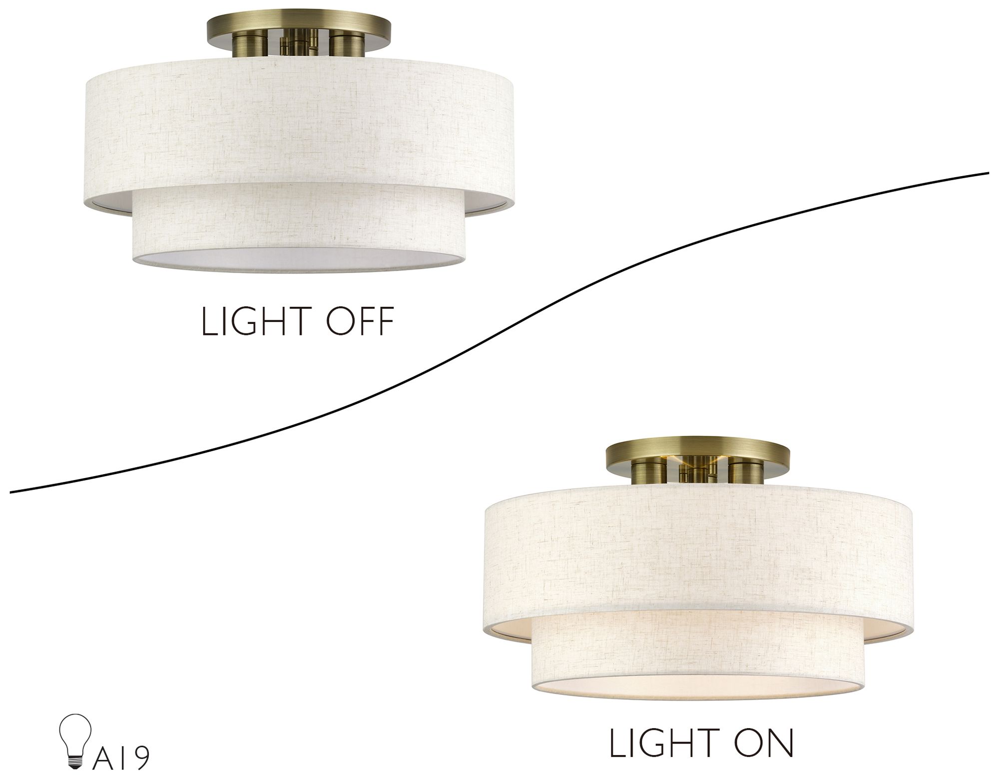 Manorwood 3 Light Antique Brass Large Semi-Flush