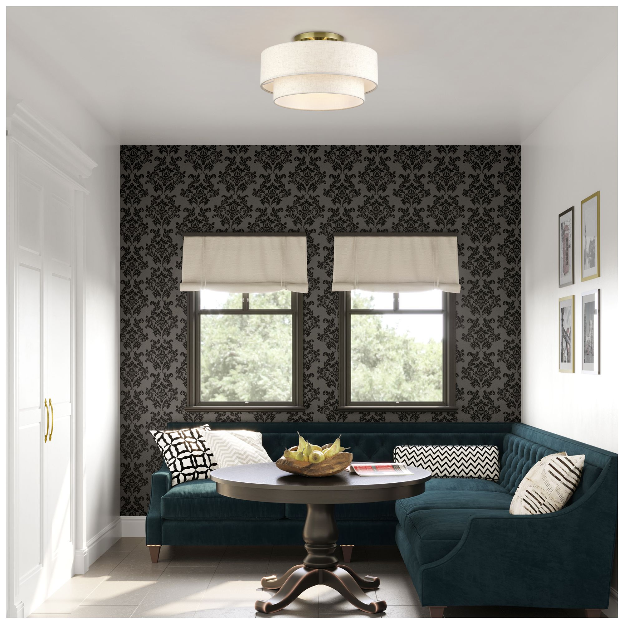 Manorwood 3 Light Antique Brass Large Semi-Flush