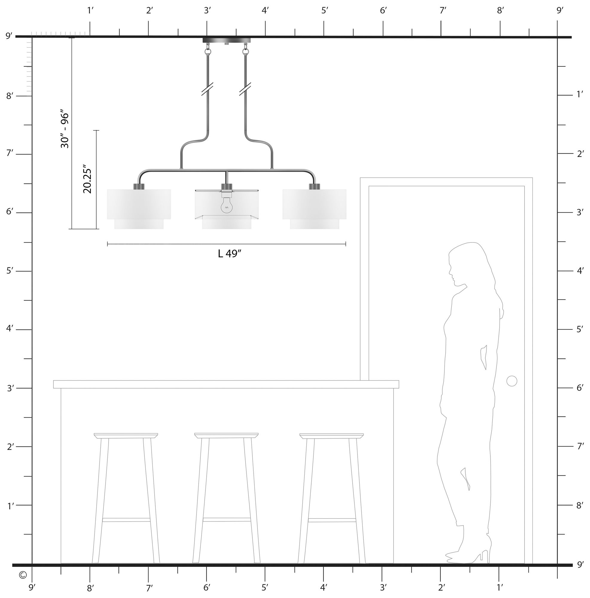 Manorwood 3 Light Bronze Extra Large Linear Chandelier