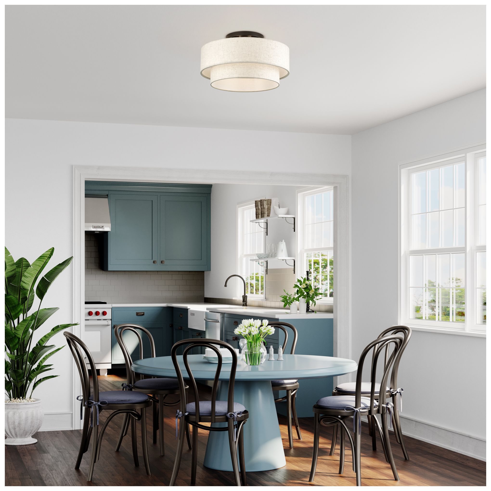 Manorwood 3 Light English Bronze Large Semi-Flush