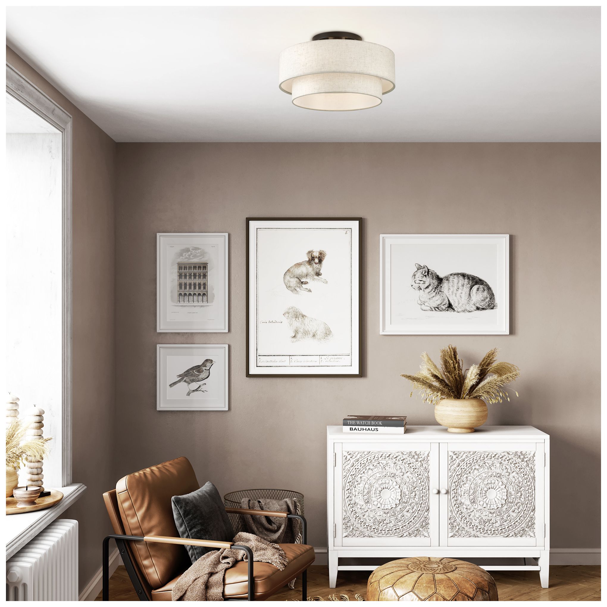 Manorwood 3 Light English Bronze Large Semi-Flush