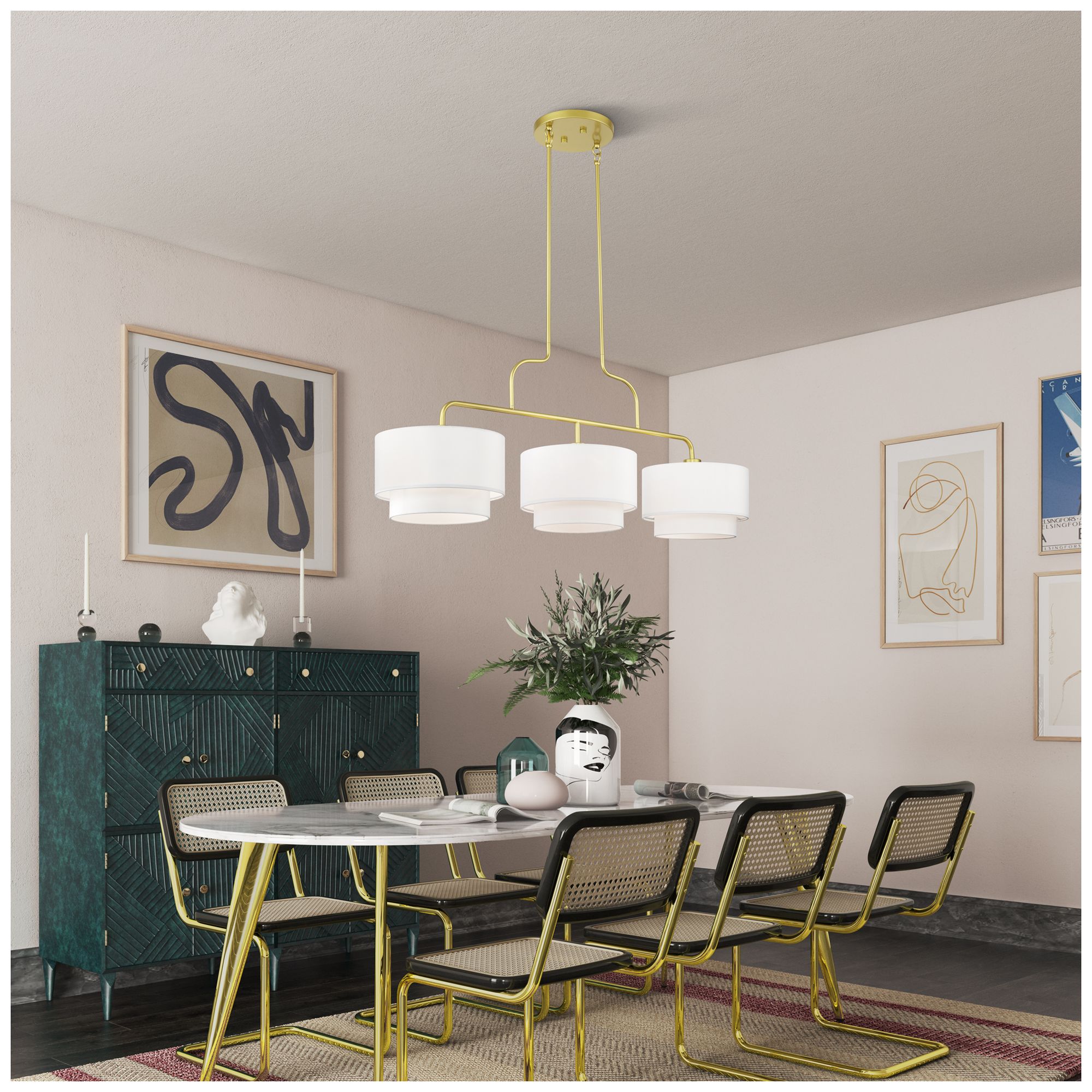 Manorwood 3 Light Soft Gold Extra Large Linear Chandelier