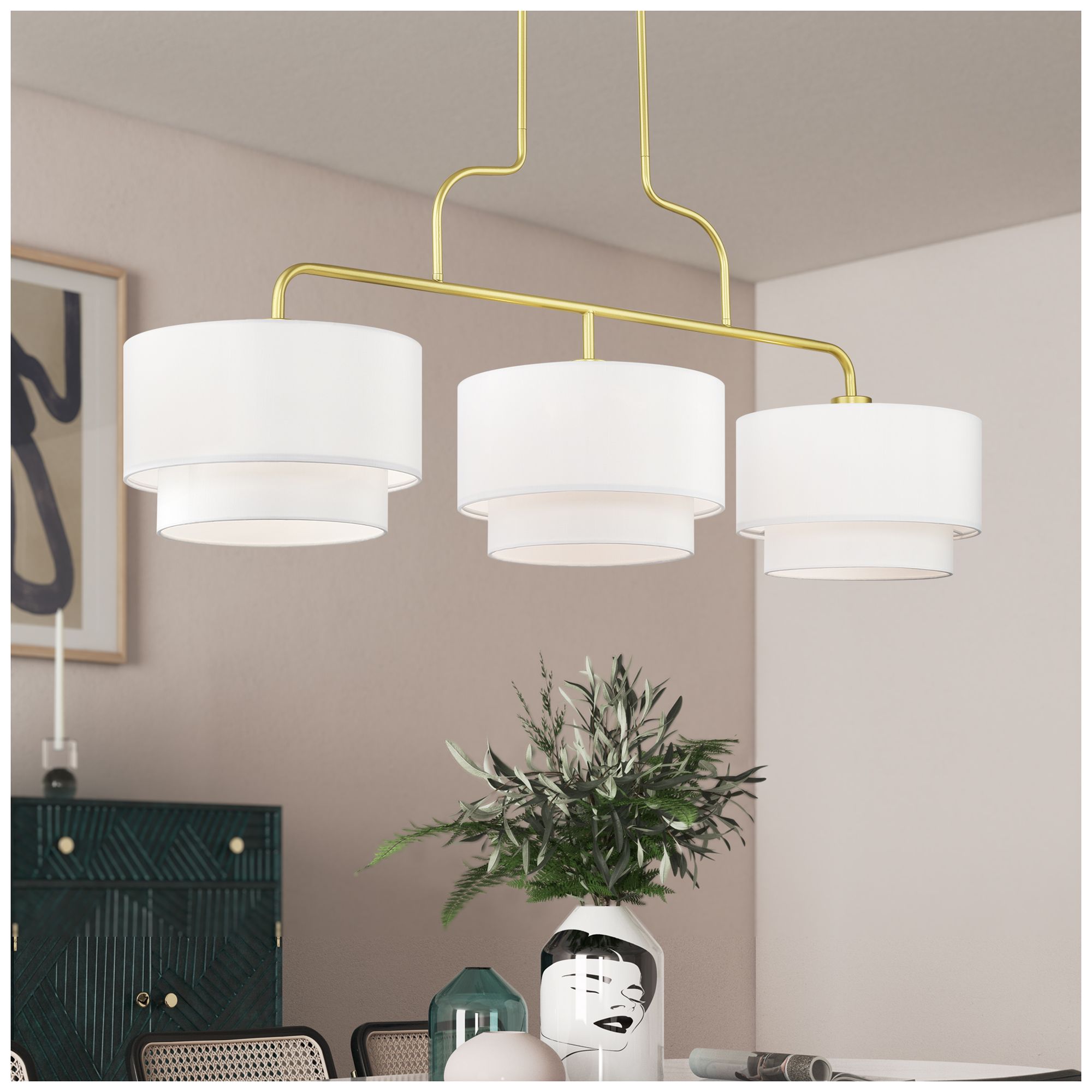 Manorwood 3 Light Soft Gold Extra Large Linear Chandelier