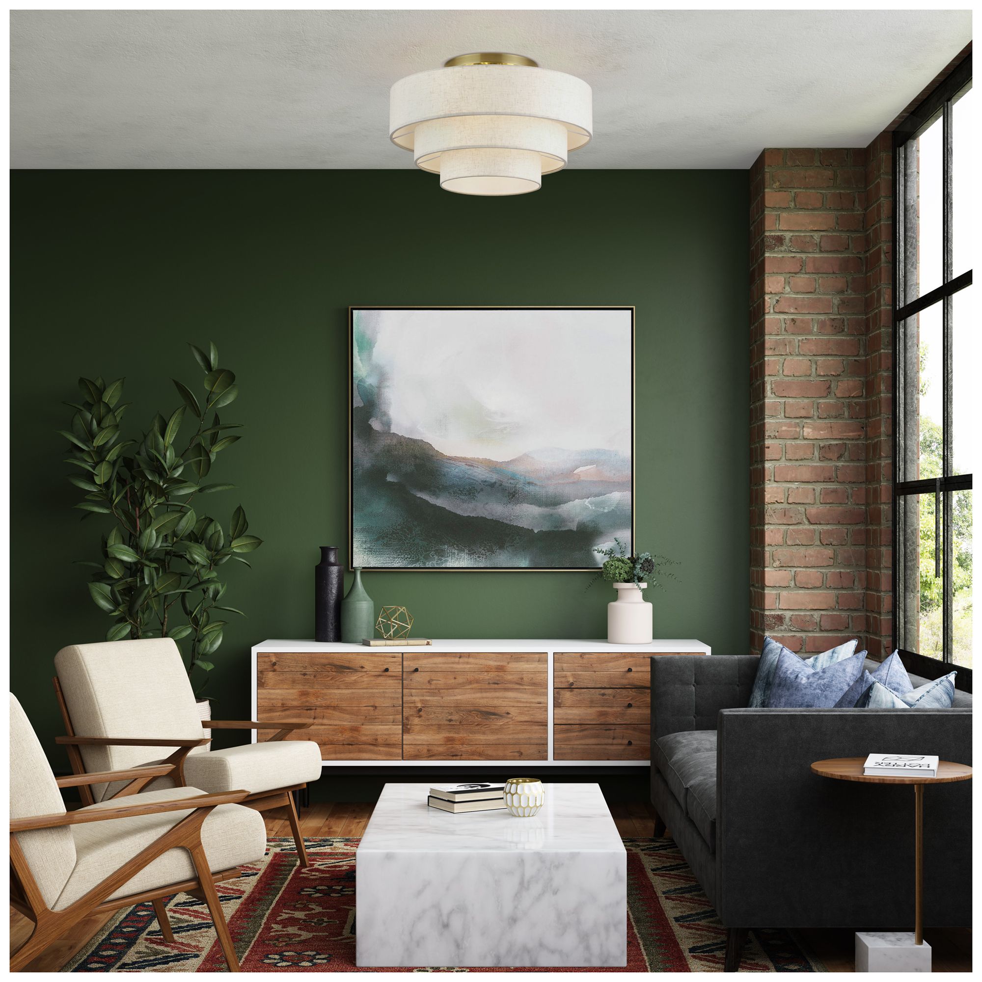 Manorwood 4 Light Antique Brass Extra Large Semi-Flush