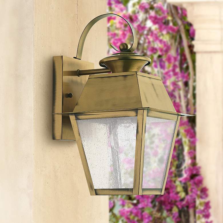 Image 1 Mansfield 12 1/2 inch High Antique Brass Outdoor Wall Light