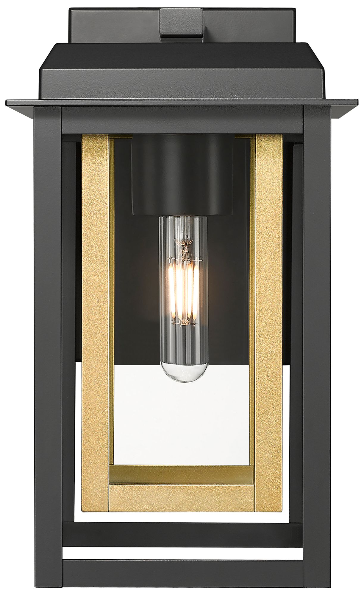 Image 2 Mansfield 13" Matte Black & Brass Coastal Outdoor Sconce With Clear Glass more views