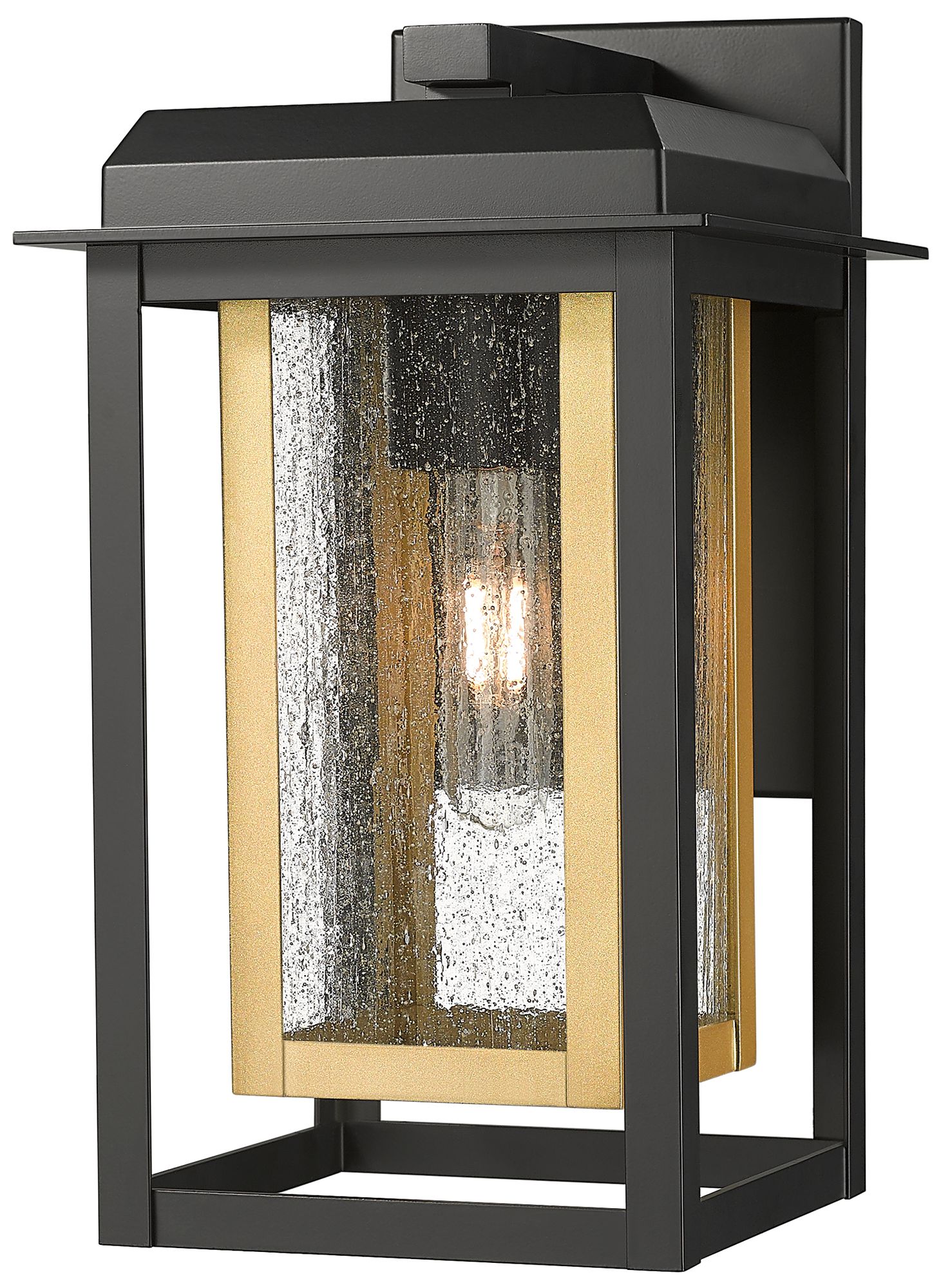 Mansfield 13" Matte Black & Brass Coastal Outdoor Sconce With Seeded Glass